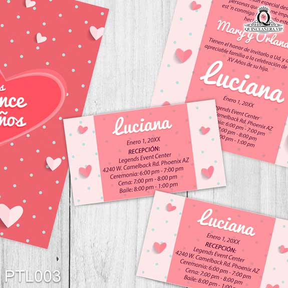Invitaciones de Quinceañera de Corazones Polka Dots PTL003 - PTL003