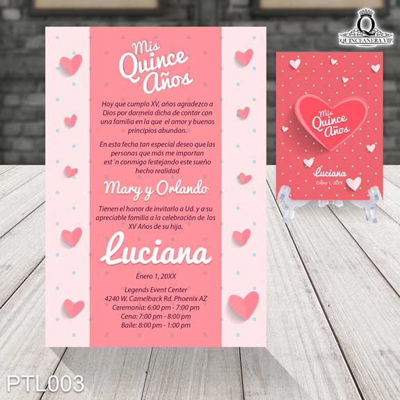 Invitaciones de Quinceañera de Corazones Polka Dots PTL003 - PTL003