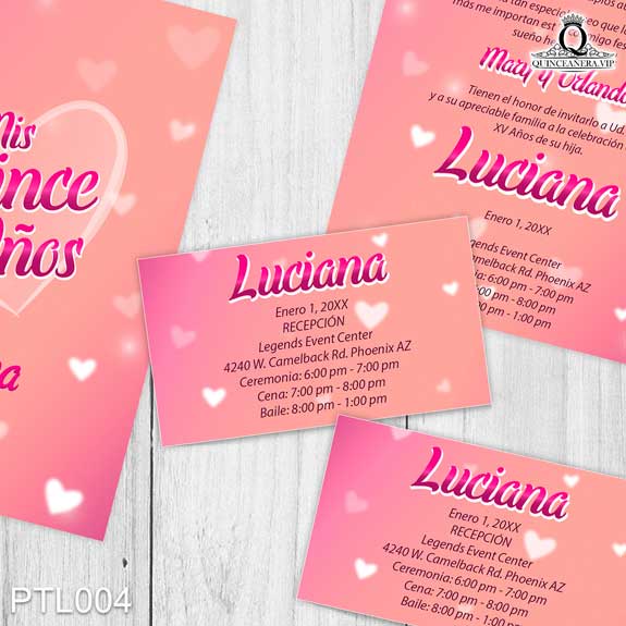 Invitaciones de Quinceañera de Corazones Lunares PTL004 - PTL004