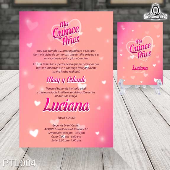 Invitaciones de Quinceañera de Corazones Lunares PTL004 - PTL004