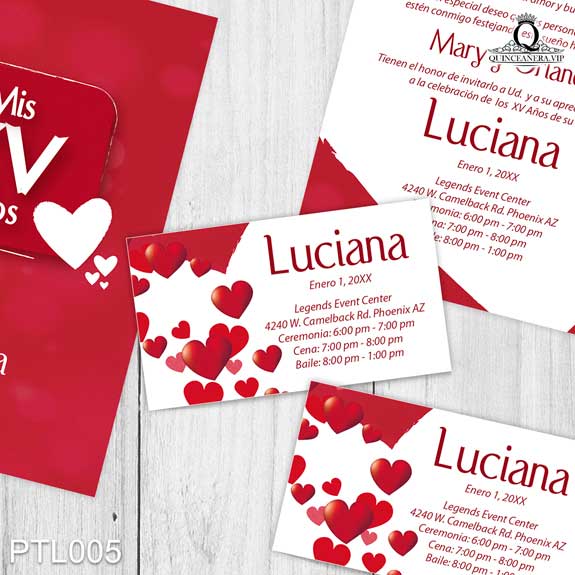 Invitaciones de Quinceañera de Corazones Puntos PTL005 - PTL005