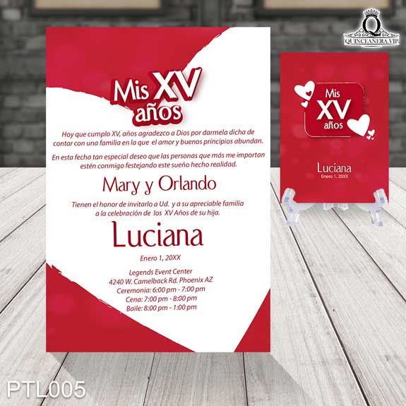 Invitaciones de Quinceañera de Corazones Puntos PTL005 - PTL005