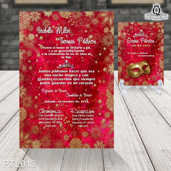 Invitaciones de Quinceañera de Antifaz Copos de Nieve PTL013 - PTL013