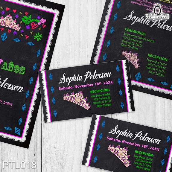 Invitaciones de Quinceañera de Fiesta y Coronas PTL018 - PTL018