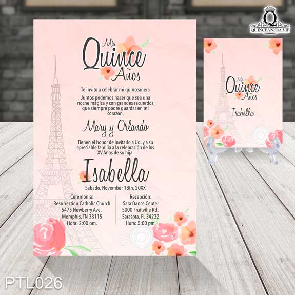 Invitaciones de Quinceañera de Torre de Paris PTL026 - PTL026