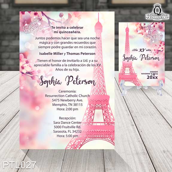 Invitaciones de Quinceañera de la Torre Eiffel en Paris PTL027 - PTL027