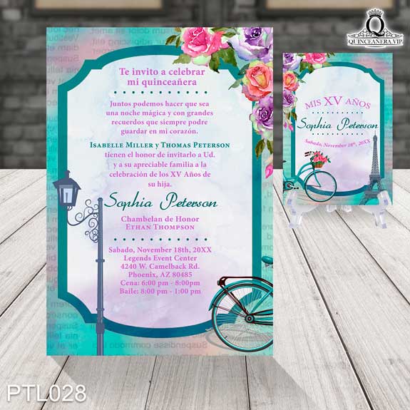 Invitaciones de Quinceañera de Torre Paris Bicicleta PTL028 - PTL028