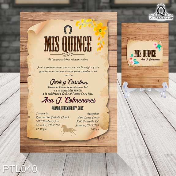 Invitaciones de Quinceañera de Vaqueras madera vieja PTL040 - PTL040
