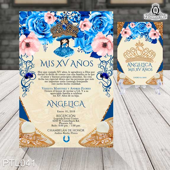 Invitaciones de Quinceañera de Charra y Coronas PTL041 - PTL041