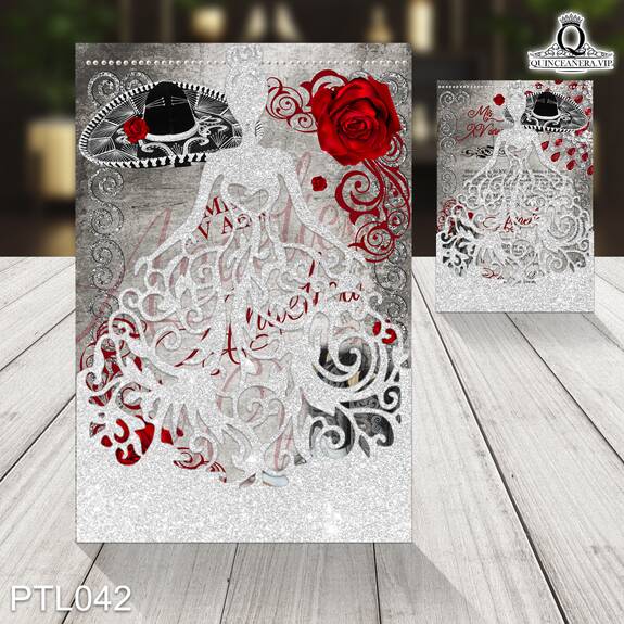 Invitaciones de Quinceañera de Mexicana Charra Rosas PTL042 - PTL042