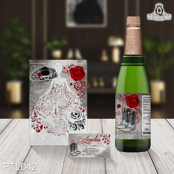 Invitaciones de Quinceañera de Mexicana Charra Rosas PTL042 - PTL042