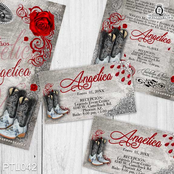 Invitaciones de Quinceañera de Mexicana Charra Rosas PTL042 - PTL042