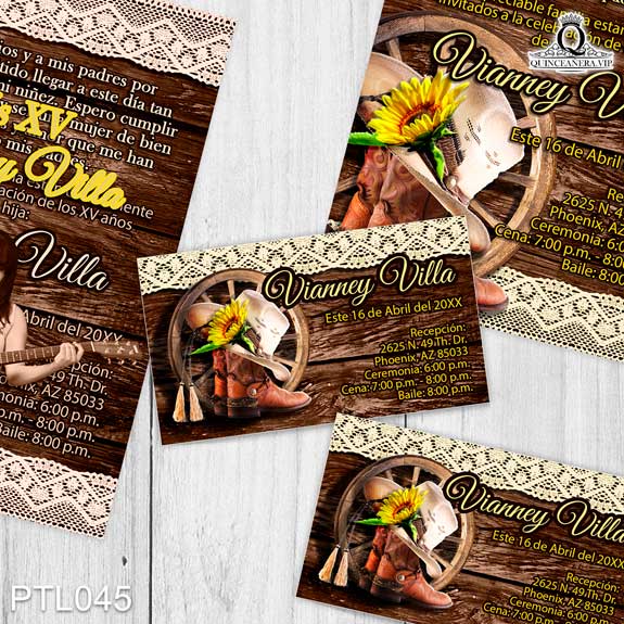 Invitaciones de Quinceañera de Vaqueras Botas PTL045 - PTL045
