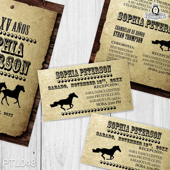 Invitaciones de Quinceañera de Vaqueras Caballos PTL048 - PTL048