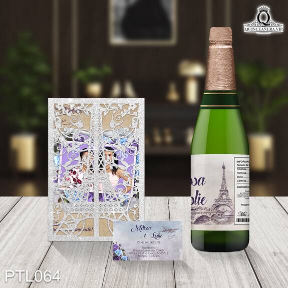 Invitaciones de Quinceañera de Torre Eiffel Flores PTL064 - PTL064