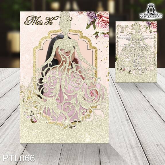 Invitaciones de Quinceañera de Glitter Rosas PTL066 - PTL066