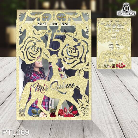 Invitaciones de Quinceañera de Vaqueras Rosas PTL069 - PTL069
