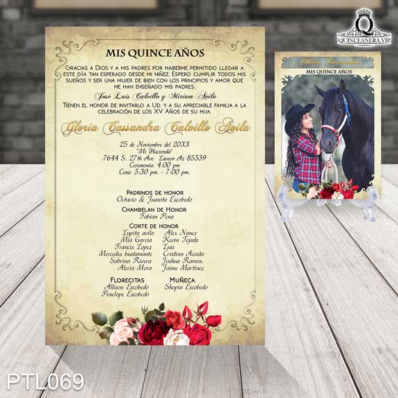 Invitaciones de Quinceañera de Vaqueras Rosas PTL069 - PTL069