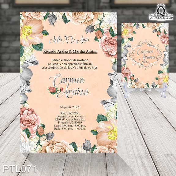 Invitaciones de Quinceañera de Flores Emblemas PTL071 - PTL071
