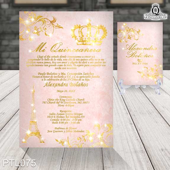 Invitaciones de Quinceañera de Coronas Torre de París PTL075 - PTL075