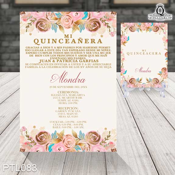 Invitaciones de Quinceañera de Flores Estilizadas  PTL083 - PTL083