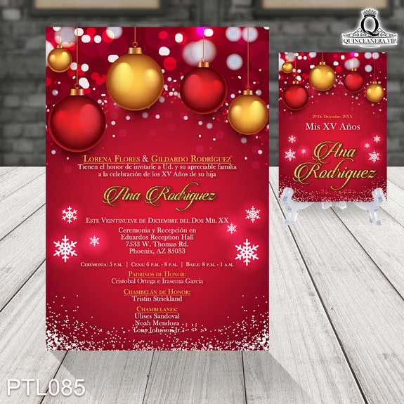 Invitaciones de Quinceañera de Navidad Esferas PTL085 - PTL085