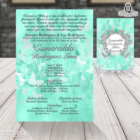 Invitaciones de Quinceañera de Mariposas Ornamentos PTL090 - PTL090