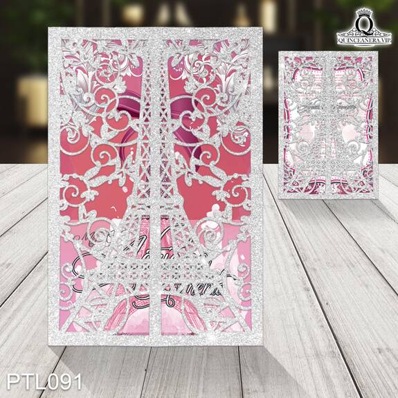 Invitaciones de Quinceañera de Torre Eiffel Emblema PTL091 - PTL091