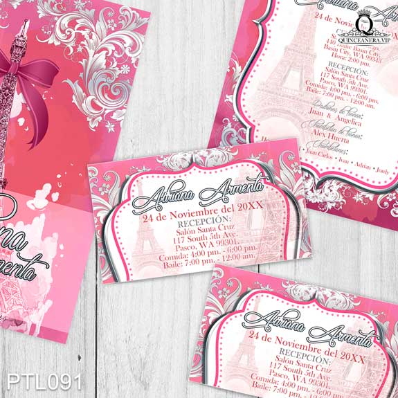 Invitaciones de Quinceañera de Torre Eiffel Emblema PTL091 - PTL091