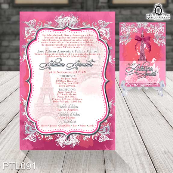 Invitaciones de Quinceañera de Torre Eiffel Emblema PTL091 - PTL091