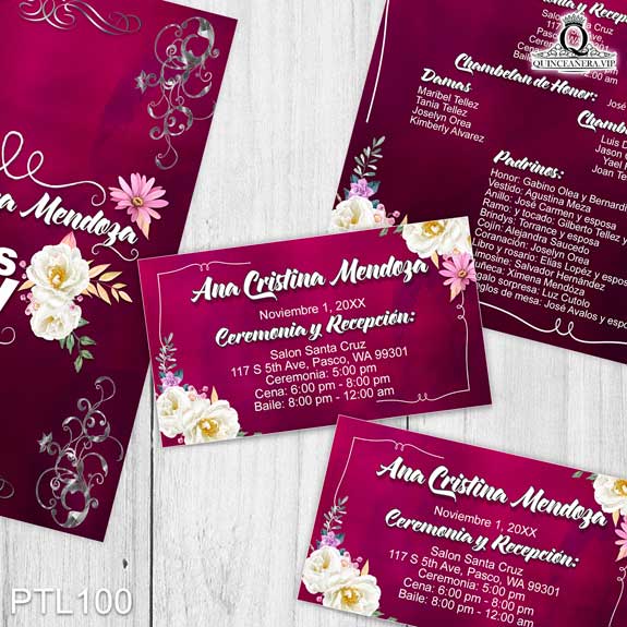 Invitaciones de Quinceañera de Flores Ornamentos PTL100 - PTL100