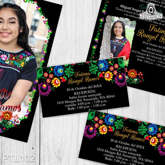 Invitaciones de Quinceañera de Fiesta Mexicana Flores PTL102 - PTL102