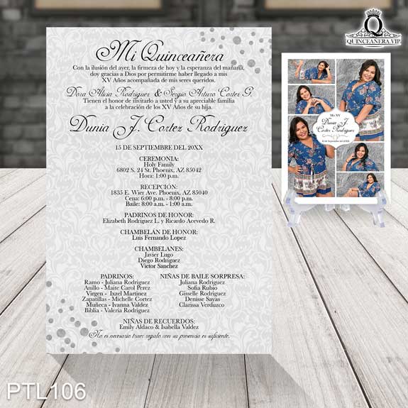 Invitaciones de Quinceañera de Glamurosa damask PTL106 - PTL106