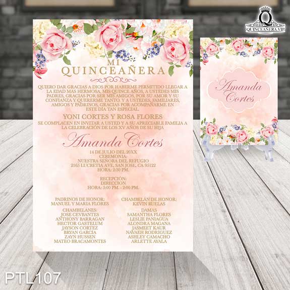 Invitaciones de Flores rosas PTL107