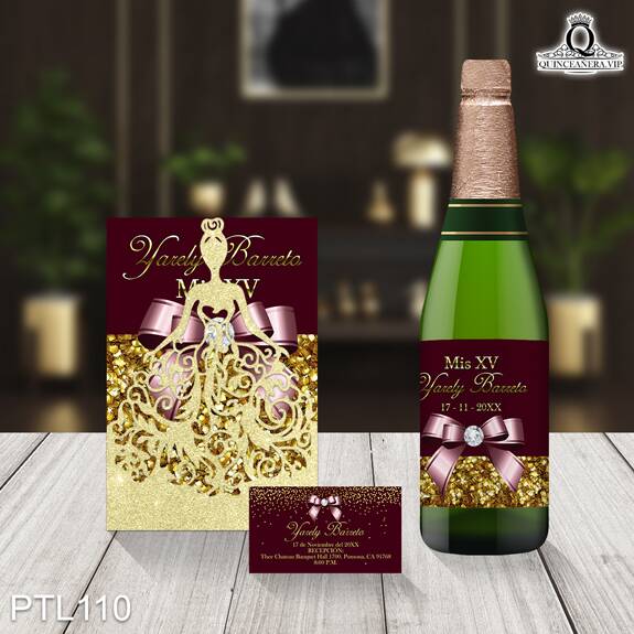 Invitaciones de Quinceañera de Glamurosa lazos PTL110 - PTL110