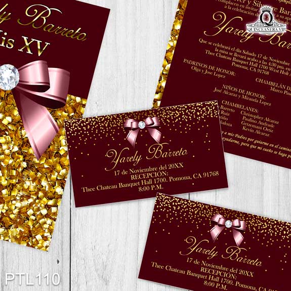 Invitaciones de Quinceañera de Glamurosa lazos PTL110 - PTL110