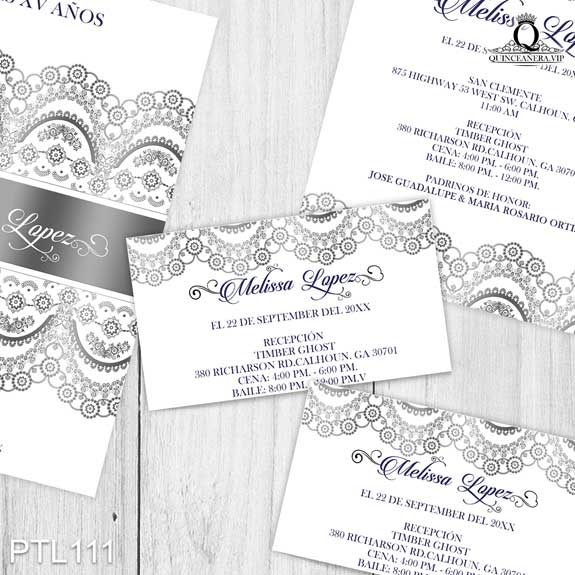 Invitaciones de Quinceañera de Glamurosa encaje PTL111 - PTL111