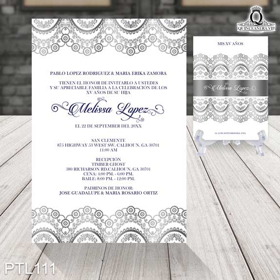 Invitaciones de Quinceañera de Glamurosa encaje PTL111 - PTL111