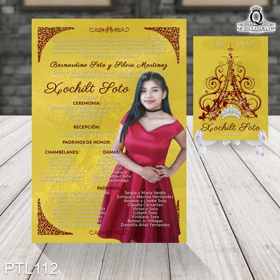 Invitaciones de Quinceañera de Torre Eiffel Diamantes PTL112 - PTL112