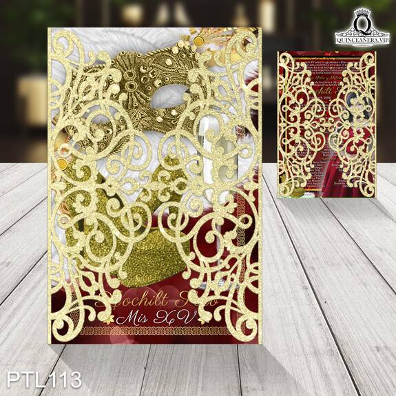 Invitaciones de Quinceañera de Antifaz Zapatillas PTL113 - PTL113