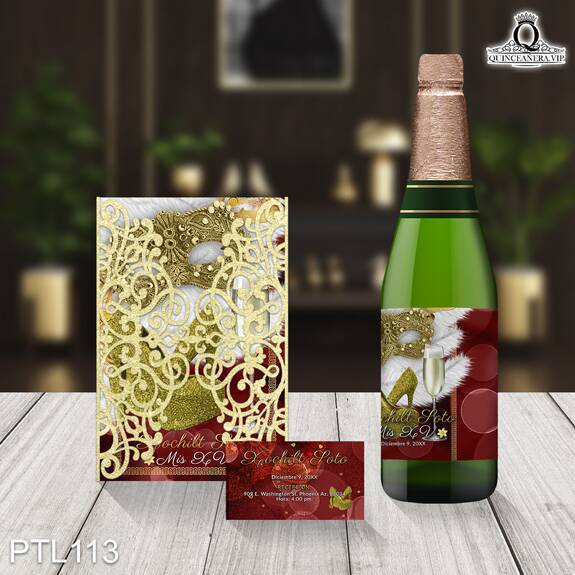 Invitaciones de Quinceañera de Antifaz Zapatillas PTL113 - PTL113