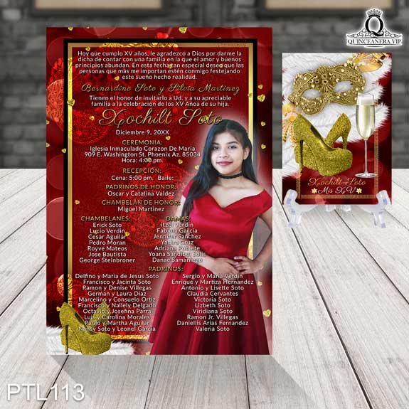 Invitaciones de Quinceañera de Antifaz Zapatillas PTL113 - PTL113
