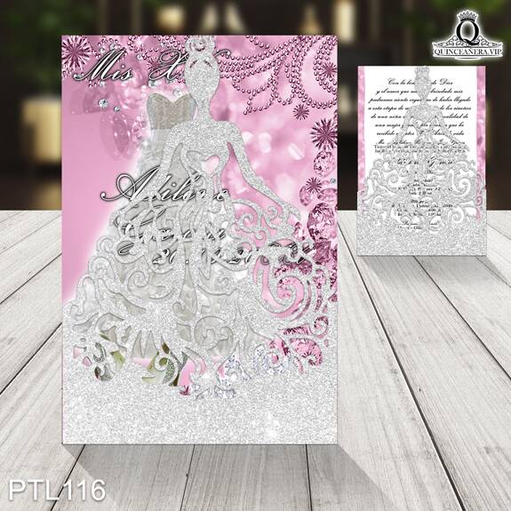 Invitaciones de Quinceañera Vestidos Zapatillas Coronas PTL116 - PTL116