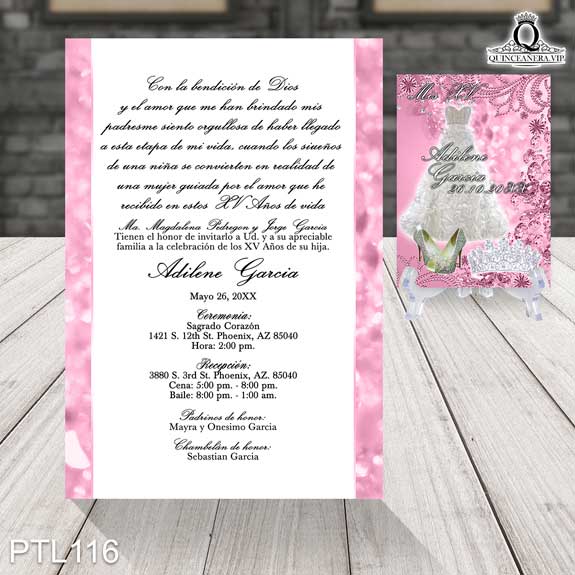 Invitaciones de Quinceañera Vestidos Zapatillas Coronas PTL116 - PTL116