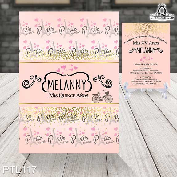 Invitaciones de Quinceañera de Torre Paris Corazones PTL117 - PTL117