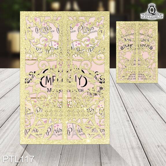 Invitaciones de Quinceañera de Torre Paris Corazones PTL117 - PTL117