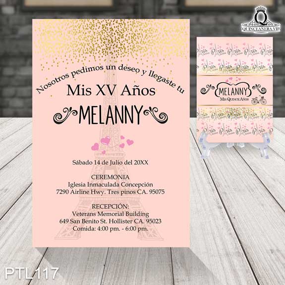 Invitaciones de Quinceañera de Torre Paris Corazones PTL117 - PTL117