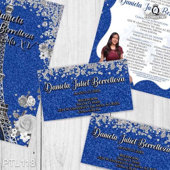 Invitaciones de Quinceañera de Torre de Paris Diamantes PTL118 - PTL118