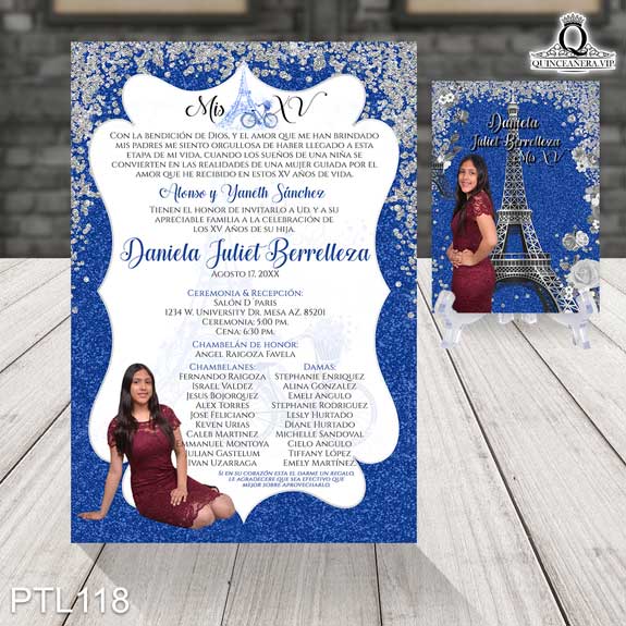Invitaciones de Quinceañera de Torre de Paris Diamantes PTL118 - PTL118