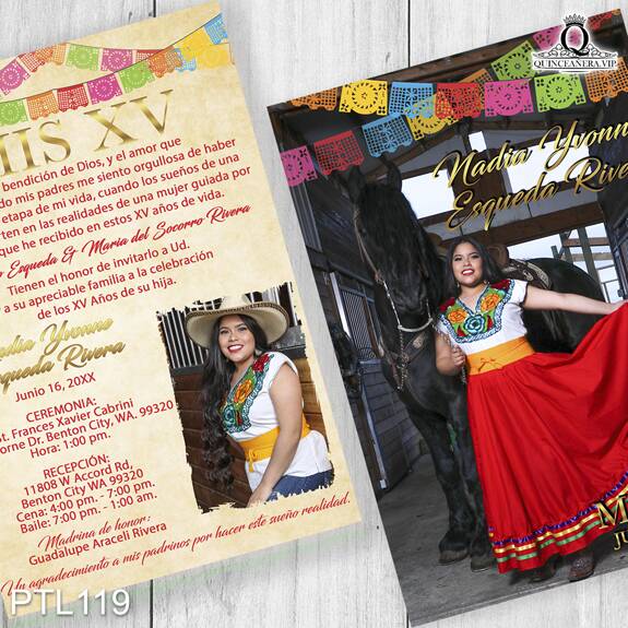 Invitaciones de Quinceañera de Papel Picado Caballo PTL119 - PTL119
